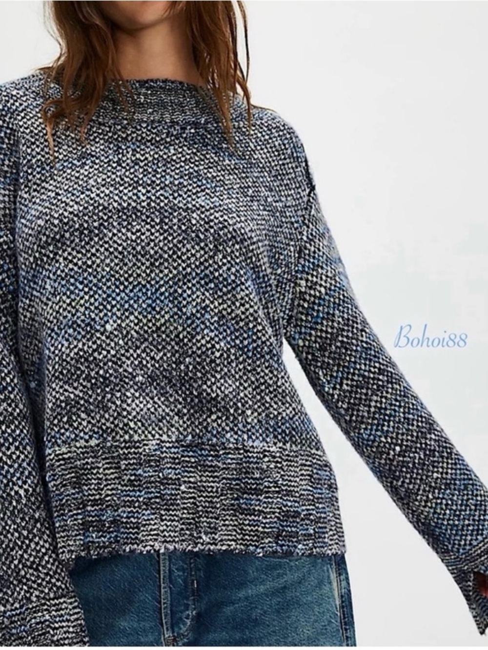 New Free people Blue Mix Crewneck Women's Sweater